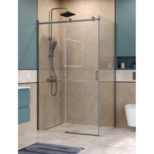 Душевой уголок BelBagno Soft Close-2 130x80x200 стекло прозрачное, профиль оружейная сталь матовая (SOFT_CLOSE-2-AH-1-130/80-C-GM)