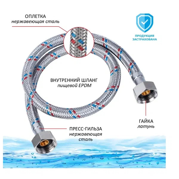 Подводка гибкая для воды 1000 мм. 1/2" ВВ ТР (нерж. с ПВХ покрытием) ТР-Сантехника (02.00-100) Подводка гибкая для воды 1000 мм. 1/2" ВВ ТР (нерж. с ПВХ покрытием) ТР-Сантехника (02.00-100)