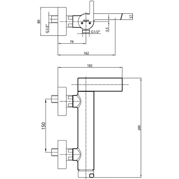 Смеситель для ванны и душа E.C.A. Icon хром (102102478HEX) Смеситель для ванны и душа E.C.A. Icon хром (102102478HEX)