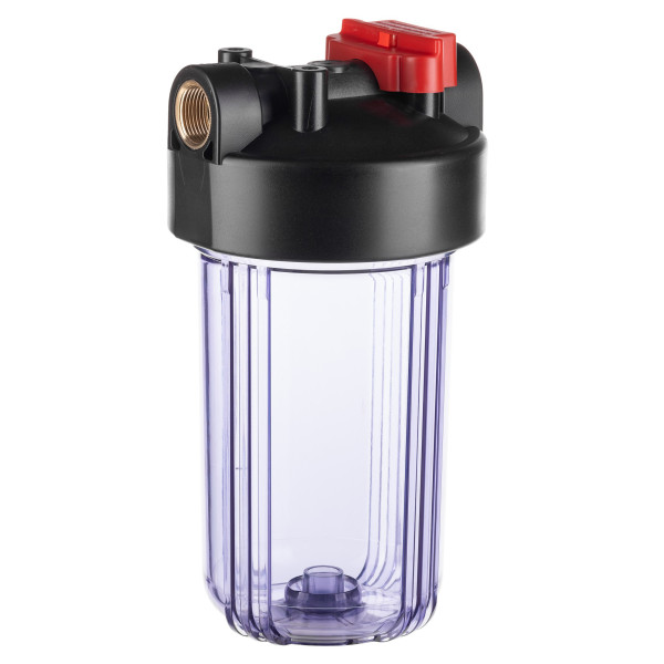 Фильтр колбовый Гейзер 1" 10BB с латунными вставками (клапан сброса давления, прозрачный, для холодной воды) (50781) Фильтр колбовый Гейзер 1" 10BB с латунными вставками (клапан сброса давления, прозрачный, для холодной воды) (50781)