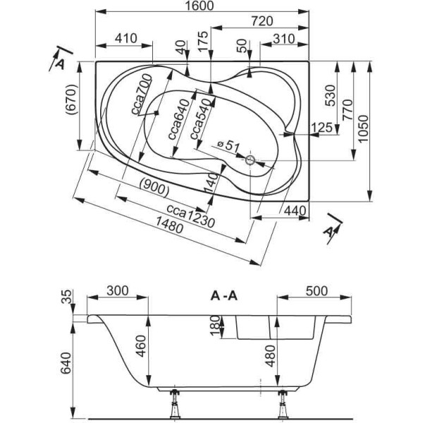 Ванна акриловая VagnerPlast Melite 160 R 160х105х48 (VPBA163MEL3PX-04)