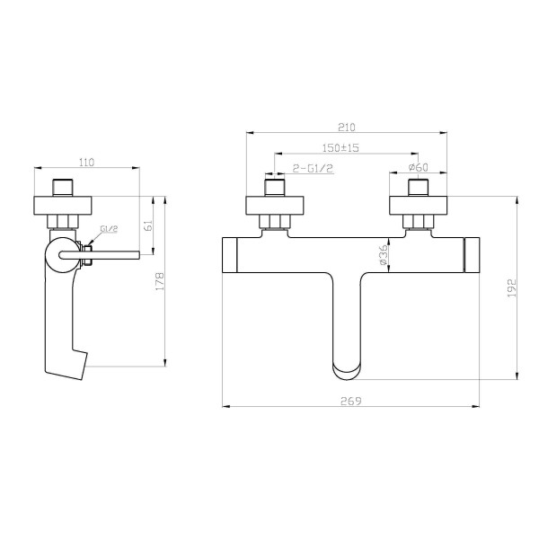 Смеситель для ванны и душа BelBagno Acqua (ACQUA-VASM-CRM)