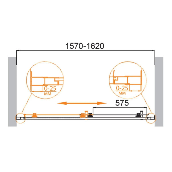 Душевая дверь Cezares Molveno 160x195 стекло прозрачное, профиль оружейная сталь (MOLVENO-BF-1-160-C-GM-IV)