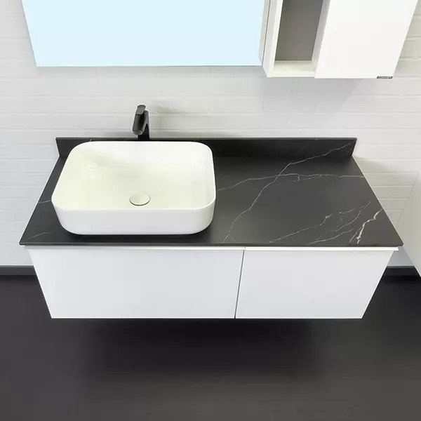 Тумба подвесная с раковиной Comforty Милан 1200x520x545 белый глянцевый/калакатта Блэк (00-00014006)