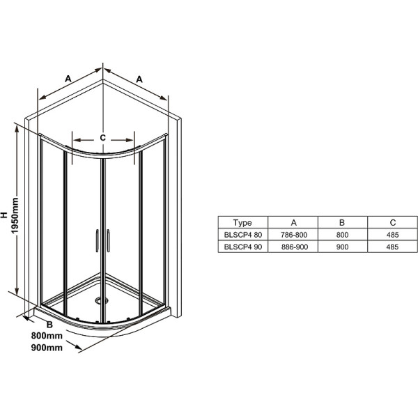 Душевой уголок Ravak Blix 90x90x195 стекло прозрачное, профиль черный матовый (X3BM7030Z1)