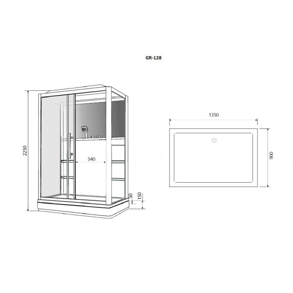 Душевая кабина с гидромассажем Grossman 135x90 стекло прозрачное, профиль белый (GR-128 L)