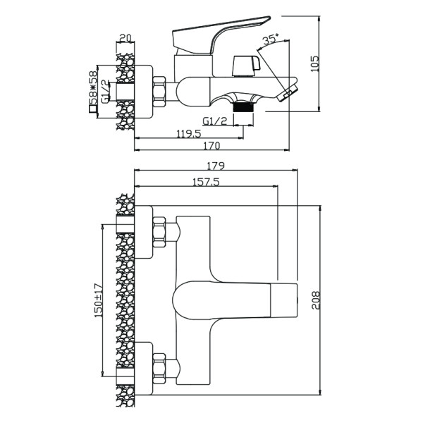 Смеситель для ванны и душа Olive's Porto (11201PR)