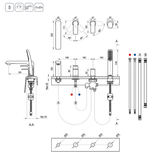 Смеситель для ванны и душа Ravak каскадный FL 026.20 черный (X070176)