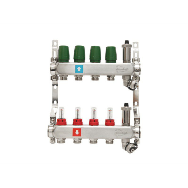 Коллекторная группа 4 отвода 1"х3/4" Arrowhead с расходомерами, дренажом и воздухоотводчиком нерж.сталь (CS-550-04) Коллекторная группа 4 отвода 1"х3/4" Arrowhead с расходомерами, дренажом и воздухоотводчиком нерж.сталь (CS-550-04)