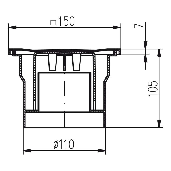Трап MCH для пола с нижним сливом DN110 пластик белый 150x150