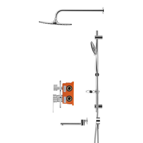 Смеситель для душа встраиваемый Swedbe Platta (с монтажным боксом), верхним душем и повортным изливом хром, серый (5542G1)