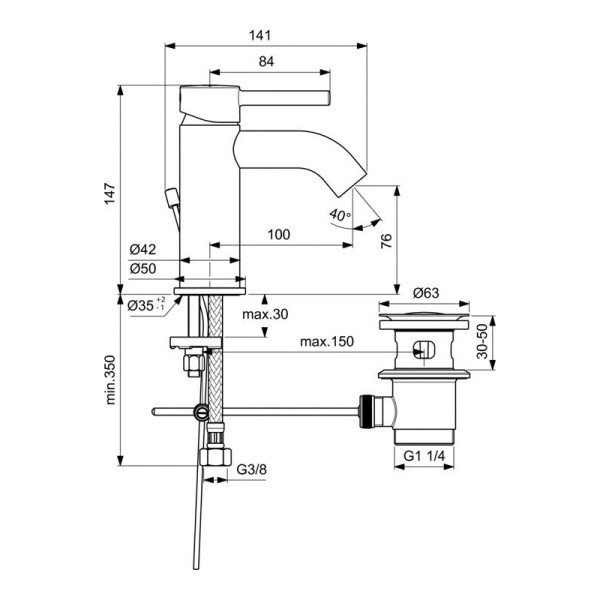 Смеситель для раковины Ideal Standard Ceraline черный/хром (BC203U4)