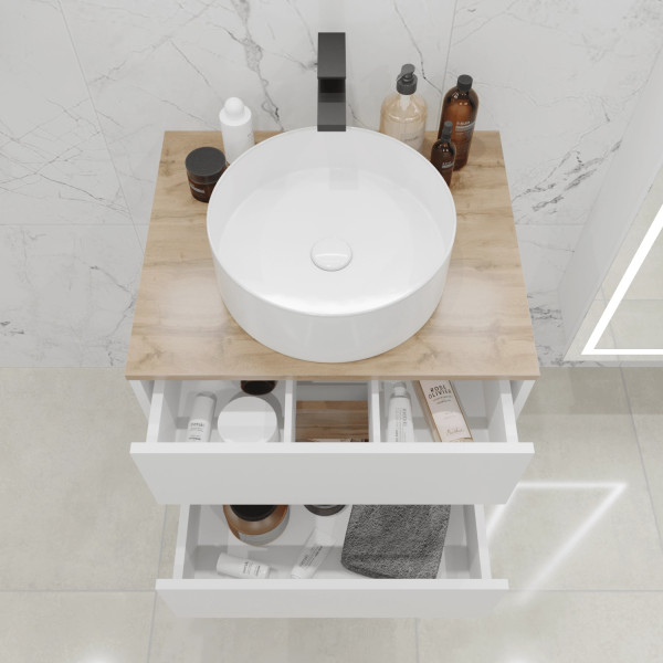 Тумба подвесная 1Marka Veil 600x500x500 белый/дуб ватан (Ц0000035552)