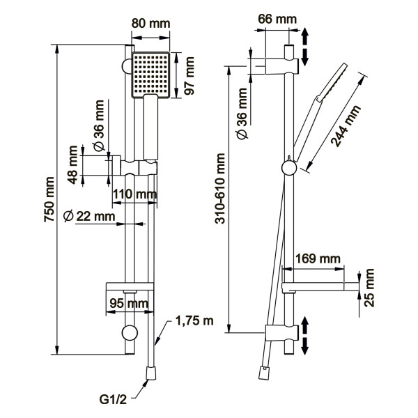Душевой гарнитур Swedbe Hermes черный (5109B)