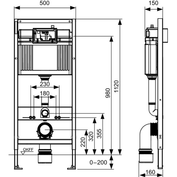 Инсталляция для подвесного унитаза TECEbase 2.0 с клавишей TECEloop глянцевый хром (K440921)