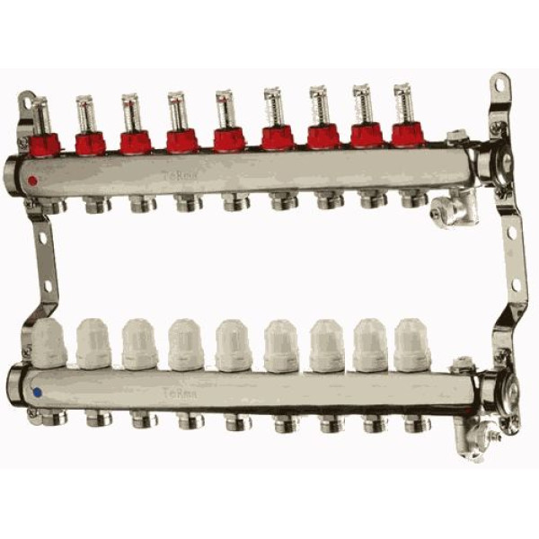 Коллекторная группа 9 отводов 1"*3/4"(18)EK с расходомерами TeRma (нерж.ст) (14109)