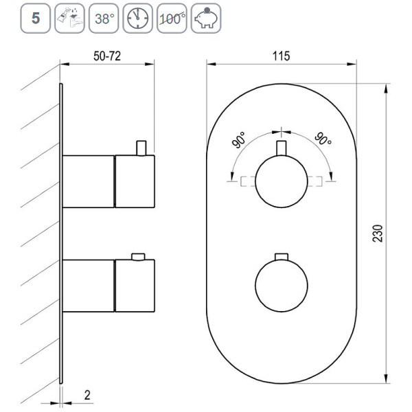 Смеситель для душа Ravak ES 063.20GB.O2 внешняя часть графит (X070323)