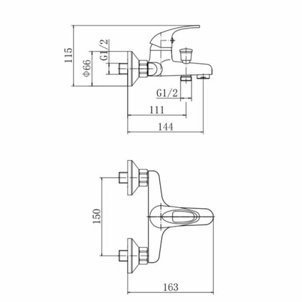 Смеситель для ванны и душа Fashun хром (A3015)