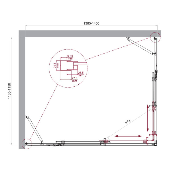 Душевой уголок BelBagno Luce 140x1150x195 стекло прозрачное, профиль хром (LUCE-AH-22-140/115-C-Cr)