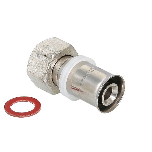Соединение прямое 20*3/4" с накидной гайкой Valtec (пресс, никель) (VTm.222.N.002005)
