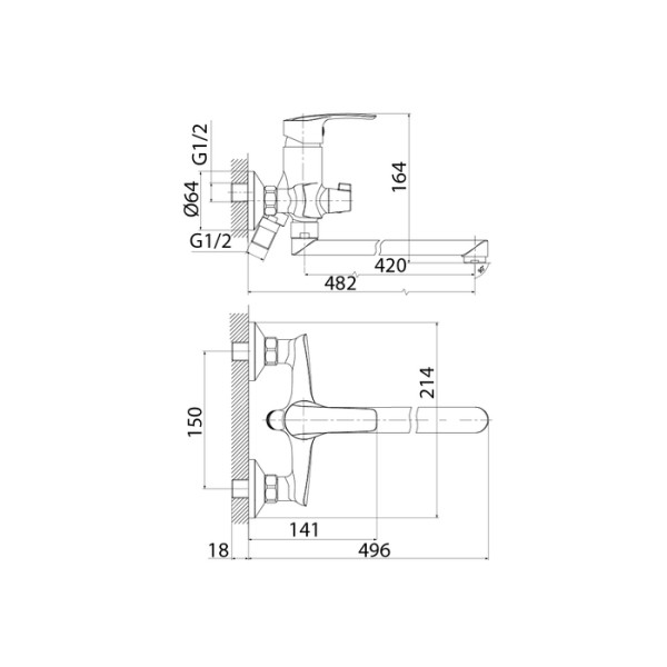 Смеситель для ванны и душа Iddis Ray (RAYSBL2i10WA)