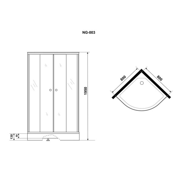Душевой уголок Niagara 80x80x195 стекло тонированное, профиль черный (NG-003-14T)