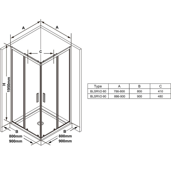 Душевой уголок Ravak Blix 90x90x195 стекло прозрачное, профиль черный матовый (X1LM7030Z1)