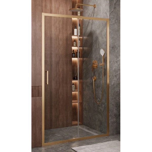 Душевая дверь Cezares Molveno 120x195 стекло прозрачное, профиль брашированное золото (MOLVENO-BF-1-120-C-BORO-IV)