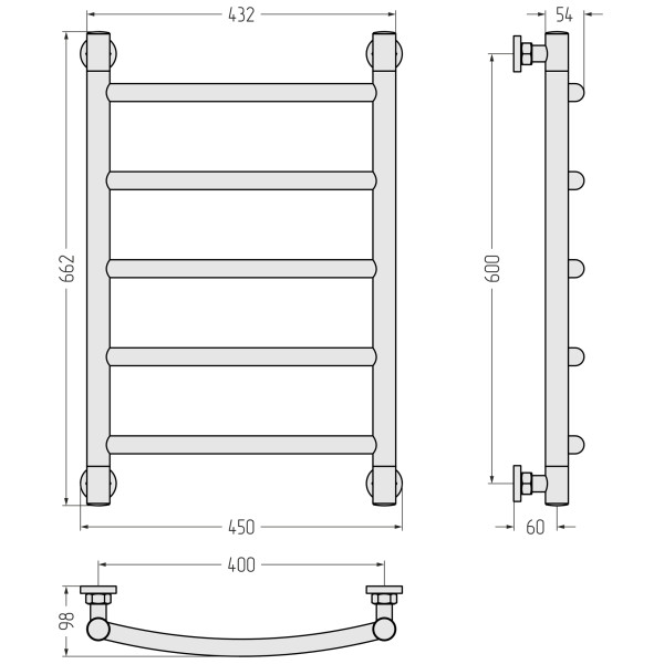 Полотенцесушитель водяной Сунержа Галант 600x400 матовый черный (31-0200-6040)