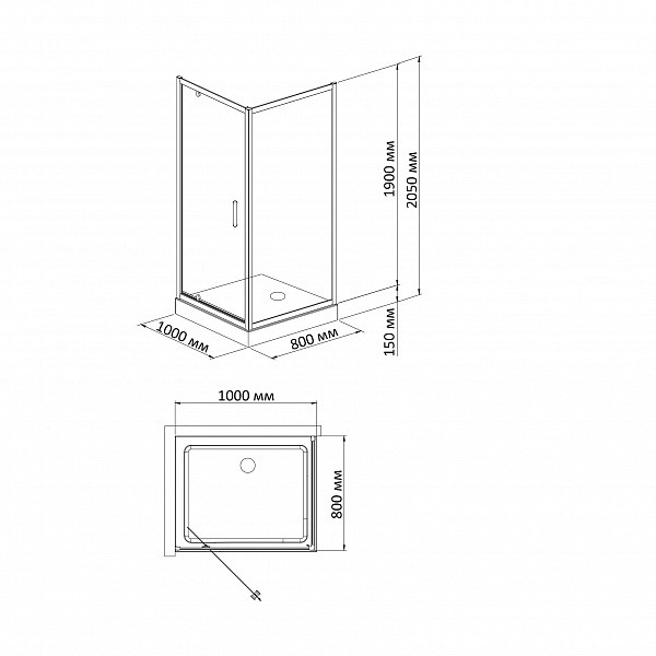 Душевой уголок BandHours Frenk/Side/Rectangular 810 80х100 поддон в комплекте, стекло прозрачное, профиль хром