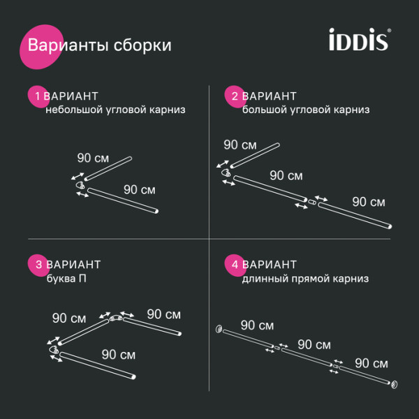 Карниз для ванны 90-180 см черный Iddis (060A200i14) Карниз для ванны 90-180 см черный Iddis (060A200i14)