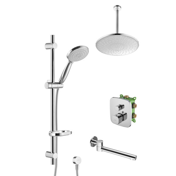 Смеситель для ванны и душа Swedbe Platta встраиваемый термостат с верхним душем и повортн.изливом хром (5561)