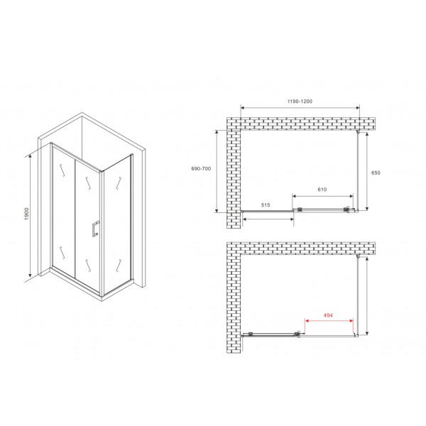 Душевой уголок Abber Schwarzer Diamant 70x70x190 стекло прозрачное, профиль черный (AG30120B5-S70B5)