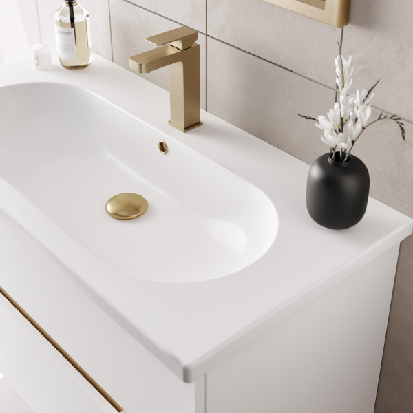 Тумба подвесная Orka Lodi 650x500x570 с раковиной белый, золото (5005880)