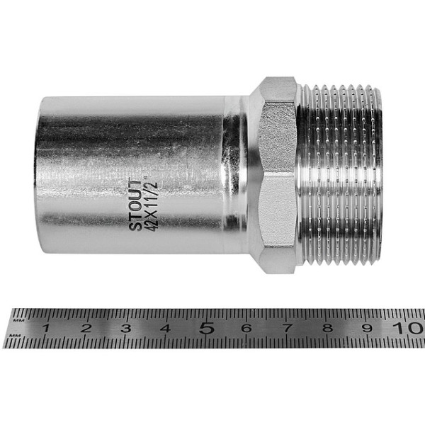 Вставка резьбовая 42х1 1/2"Н Stout SSS-2024 НПр-НР (нерж.ст., пресс) SSS-2024-042112 Вставка резьбовая 42х1 1/2"Н Stout SSS-2024 НПр-НР (нерж.ст., пресс) SSS-2024-042112