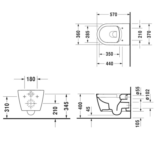 Унитаз подвесной безободковый Duravit ME by Starck 370х570х355 с сиденьем soft-close (45290900A1)