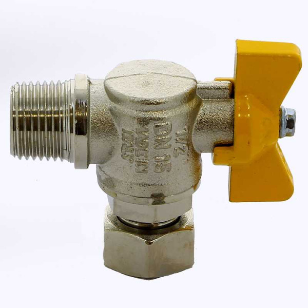 Кран газовый Itap угловой 1/2"х1/2" НВ шаровый с накидной гайкой London (бабочка) (062B012)