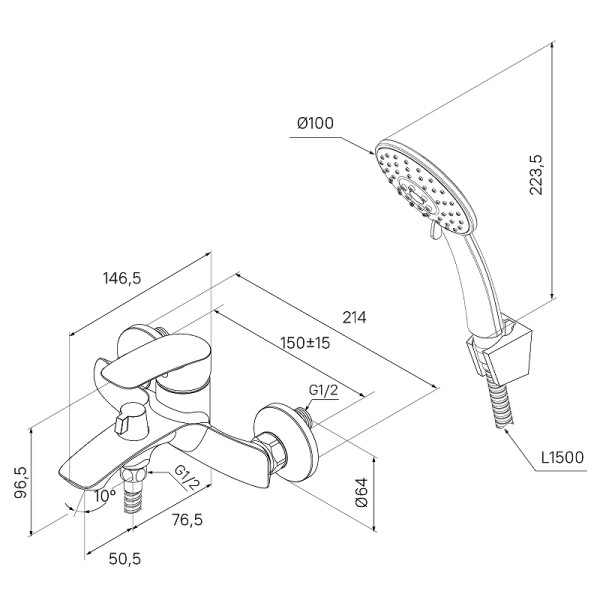 Смеситель для ванны и душа Milardo Rora с душевым комплектом, хром (RORSB00M02) Смеситель для ванны и душа Milardo Rora с душевым комплектом, хром (RORSB00M02)