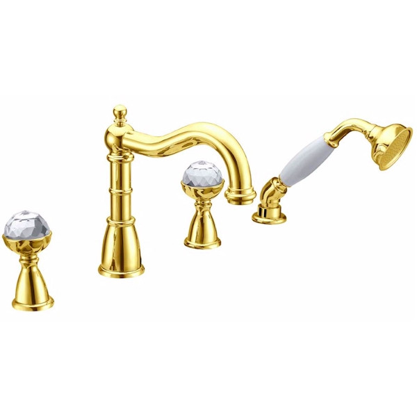 Смеситель на борт ванны Boheme Boheme с душевым гарнитуром золотой (392)