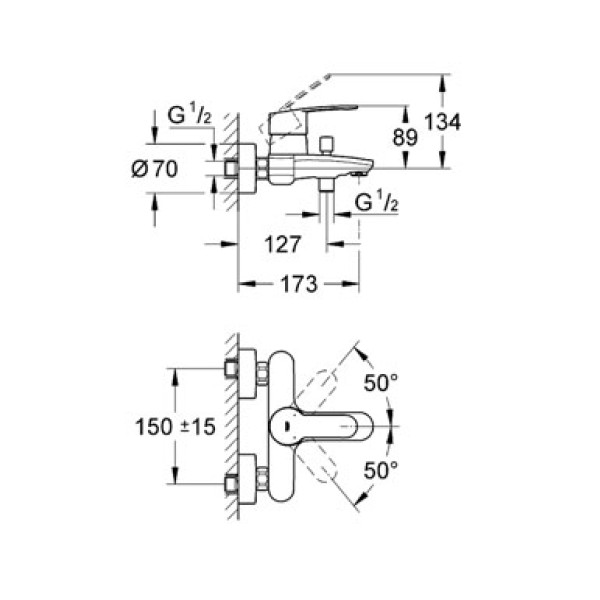 Смеситель для ванны и душа Grohe Eurodisc Cosmopolitan (33390002)