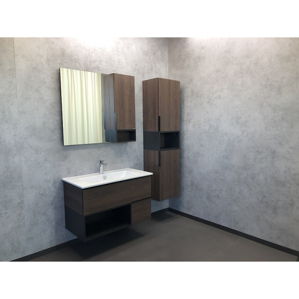 Шкаф зеркальный Comforty Франкфурт 900x160x800 дуб шоколадно-коричневый (00004150529)