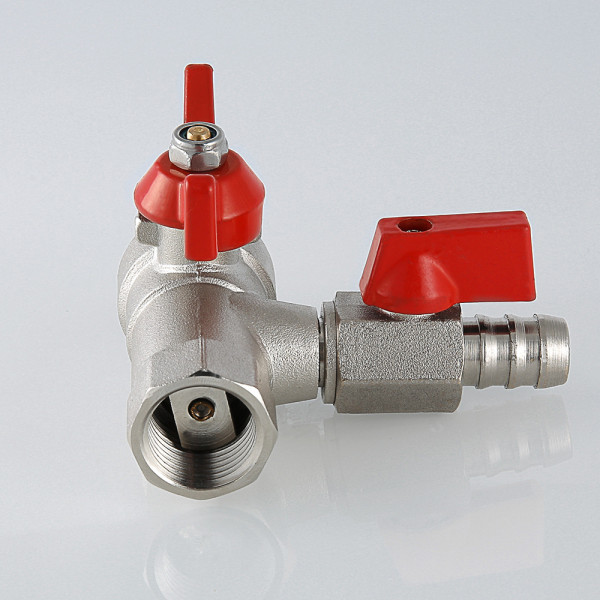 Кран 1/2" ВВ шаровый с обратным клапаном и сливным краном Valtec (красная бабочка) VT.248.N.04 Кран 1/2" ВВ шаровый с обратным клапаном и сливным краном Valtec (красная бабочка) VT.248.N.04