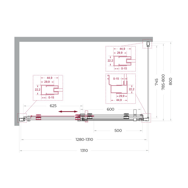 Душевой уголок BelBagno Marino 130x80x195 стекло прозрачное, профиль оружейная сталь матовая (MARINO-2-AH-1-130/80-C-GM)