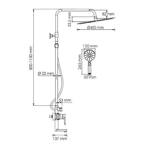 Душевая система WasserKRAFT хром (A166.117.127.087.CH)