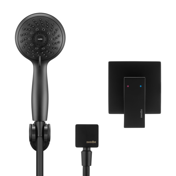 Смеситель для душа встраиваемый Swedbe Platta смесителем с монтажным боксом черный (5550B)