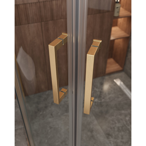 Душевой уголок Cezares Molveno 110x90x195 стекло прозрачное, профиль брашированное золото (MOLVENO-RH-2-110/90-C-BORO-IV)