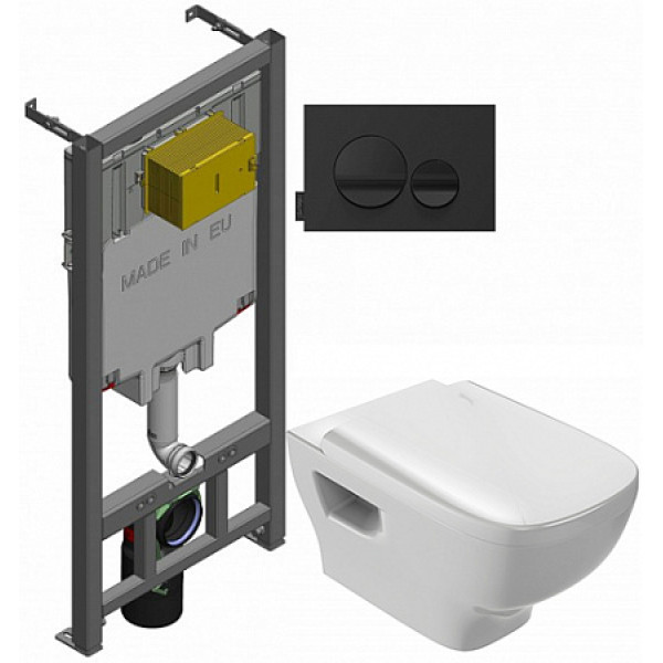 Комплект инсталляция с унитазом Jacob Delafon Struktura с сиденьем Микролифт и клавишей смыва черная (E21750RU-00)