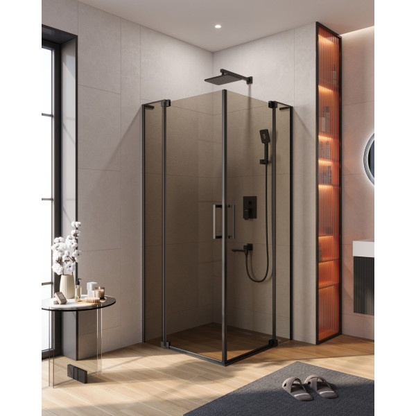 Душевой уголок Cezares Slider 90x90x195 стекло бронза, профиль черный (SLIDER-A-2-90/100-BR-NERO)