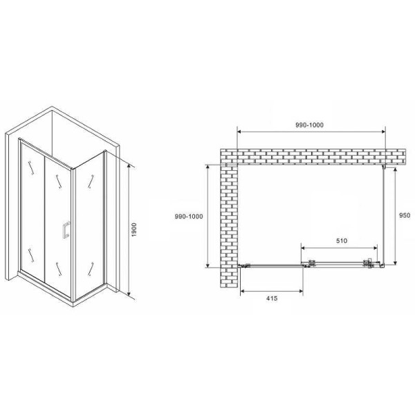 Душевой уголок Abber Schwarzer Diamant 100x100 стекло прозрачное, профиль профиль хром (AG301005-S1005)