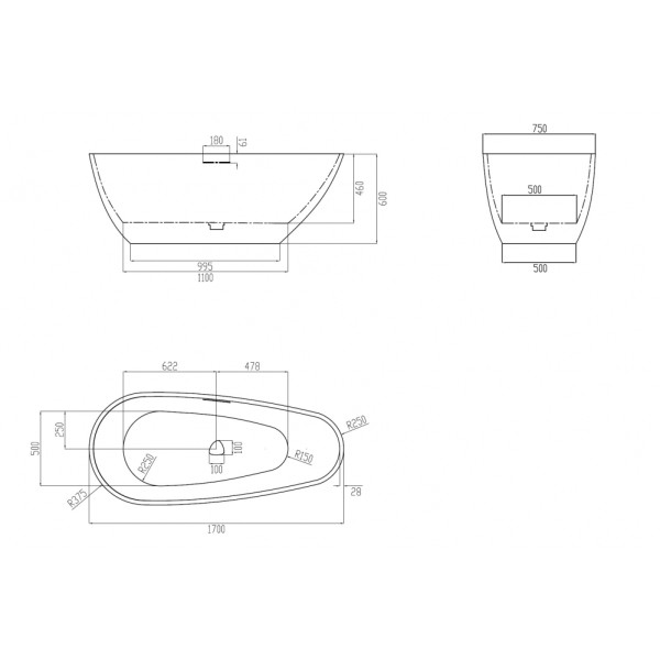 Ванна из искусственного камня Abber Dortmund 170x75 серая матовая (AM9911G) Ванна из искусственного камня Abber Dortmund 170x75 серая матовая (AM9911G)